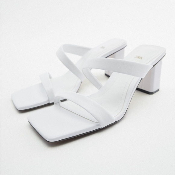 🌹NWT. Zara White Leather Strappy Heeled Sandals Style Shoes. Size 8. - Picture 4 of 8